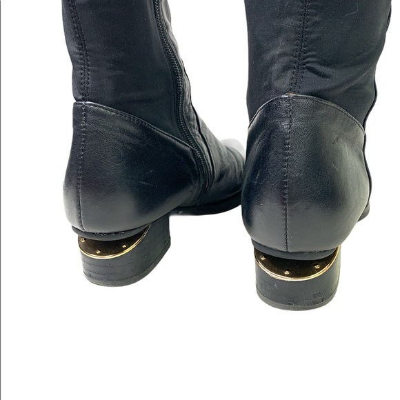 Belle Classical knee high black leather boots 6 stretch panel - Picture 3 of 10